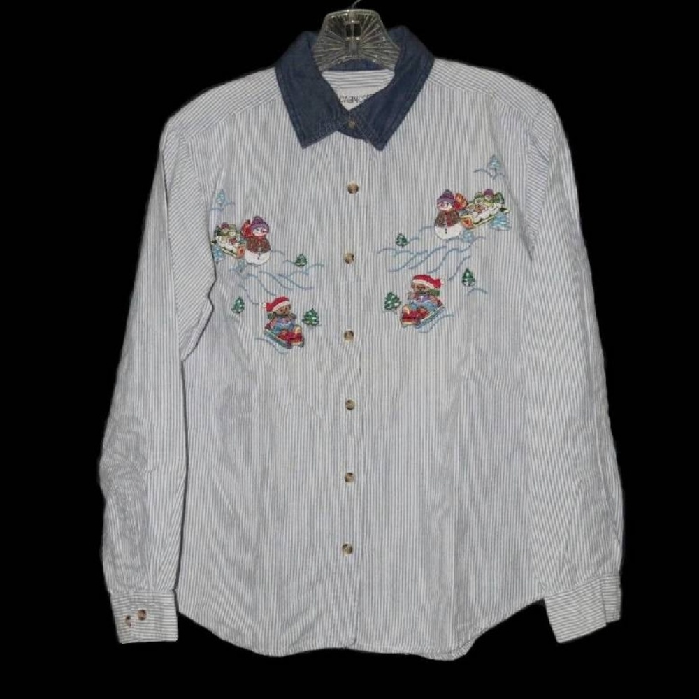 Ugly CHRISTMAS Shirt M Button LONG SLEEVES Striped